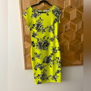 Acid Yellow dress with flower motif